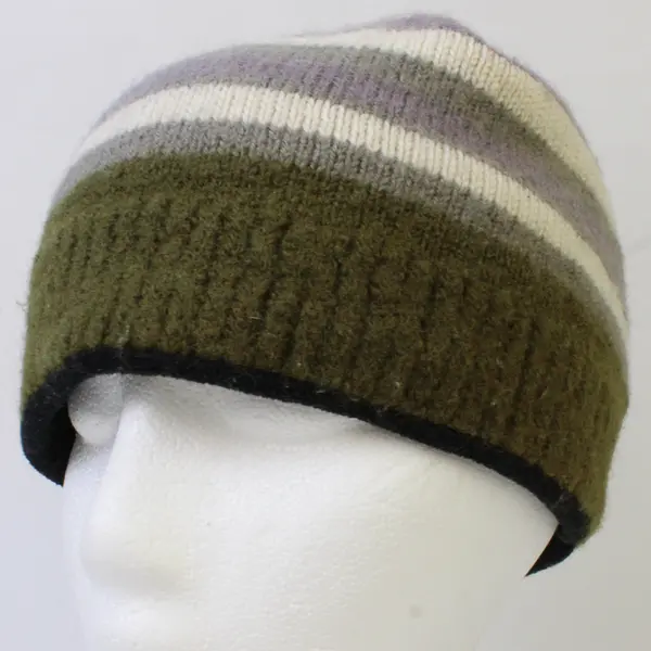 Men's Wool Knit Hat Multicolor Beanie Fleece Lined Brown White Gray Stripe Adult