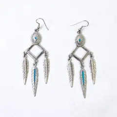 SW 91 Southwestern-Style Inlaid Turquoise Silver-Tone Dangle Earrings