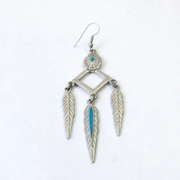 SW 91 Southwestern-Style Inlaid Turquoise Silver-Tone Dangle Earrings