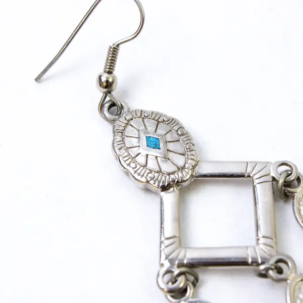 SW 91 Southwestern-Style Inlaid Turquoise Silver-Tone Dangle Earrings