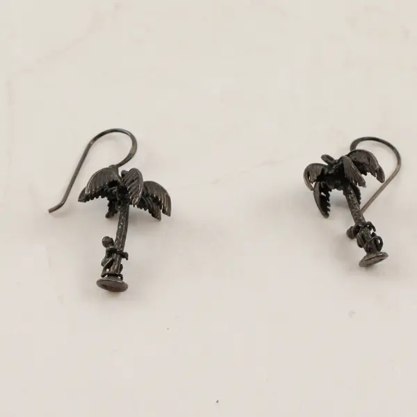 Vintage Sterling Silver Boy Climbing Palm Tree Earrings Marked STG