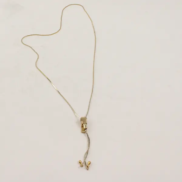 Vintage Gold-Tone Zipper Pull Lariat Necklace 14" FLAWED