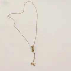 Vintage Gold-Tone Zipper Pull Lariat Necklace 14" FLAWED