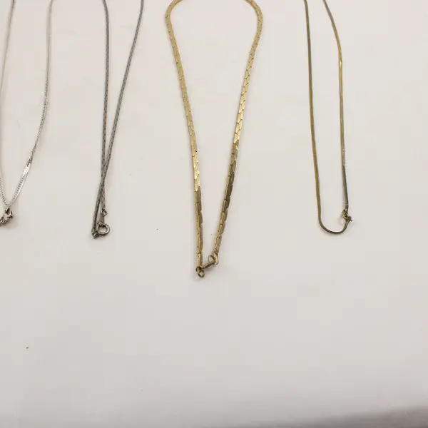 Mixed Lot of 4 Gold-Tone and Silver-Tone Cobra Chain Necklaces