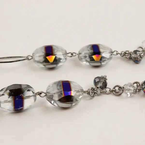 Shimmery Glass Beaded Silver-Tone Statement Necklace 38"