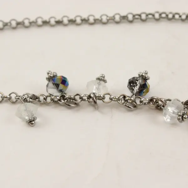 Shimmery Glass Beaded Silver-Tone Statement Necklace 38"