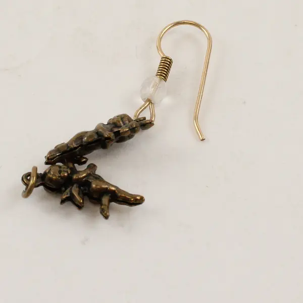 Matching Brass Cherub Dangle Earrings and Charm Set