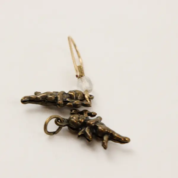 Matching Brass Cherub Dangle Earrings and Charm Set