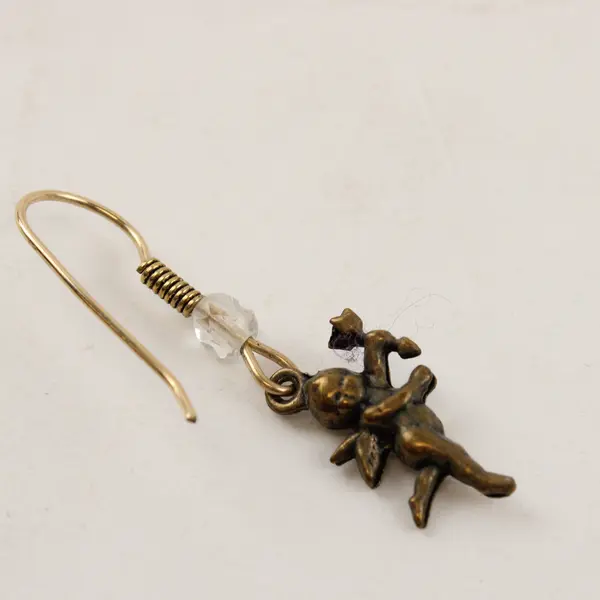 Matching Brass Cherub Dangle Earrings and Charm Set