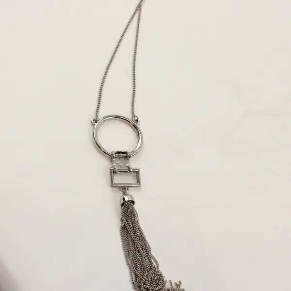 Charming Charlie Silver-Tone Hoop and Tassel Necklace 34"