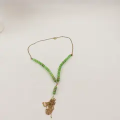 Charming Charlie Green Stone Beaded Gold-Tone Tassel Necklace 28"