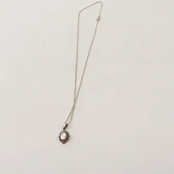 Vintage 925 Sterling Silver Mother of Pearl Inlaid Pendant Necklace 19"