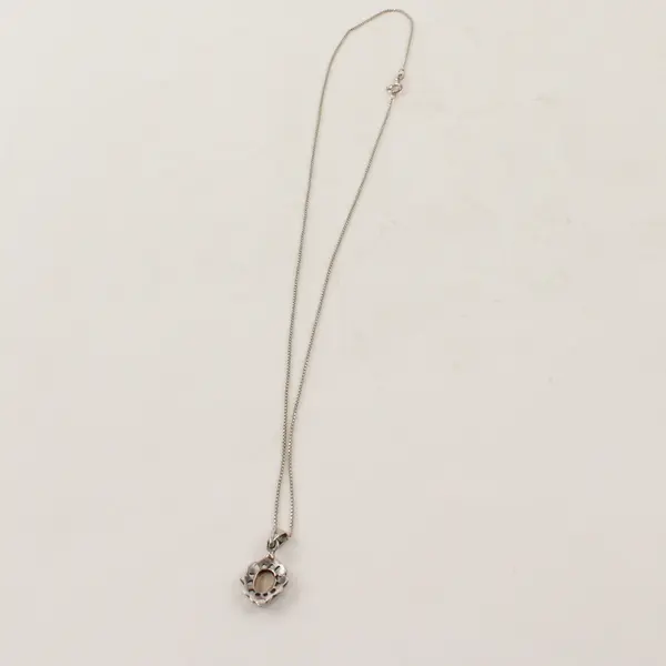 Vintage 925 Sterling Silver Mother of Pearl Inlaid Pendant Necklace 19"