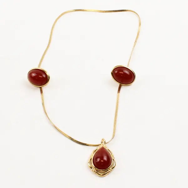 VTG Trifari Orange Lucite Gold-Tone Demi-Parure Post Earrings and Necklace Set