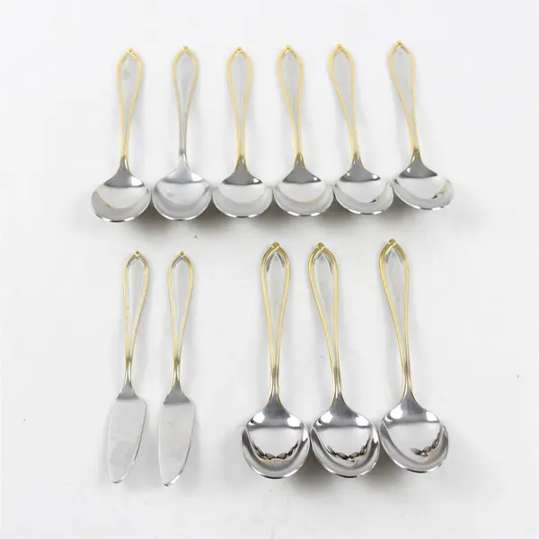 Set of 11 Yamazaki Flatware Stainless Steel Gold Accent Ariana Pattern