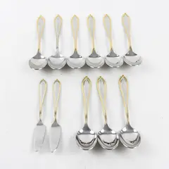 Set of 11 Yamazaki Flatware Stainless Steel Gold Accent Ariana Pattern