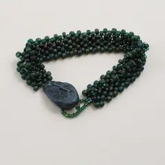Handmade Blue and Green Beaded Boho Button Clasp Bracelet