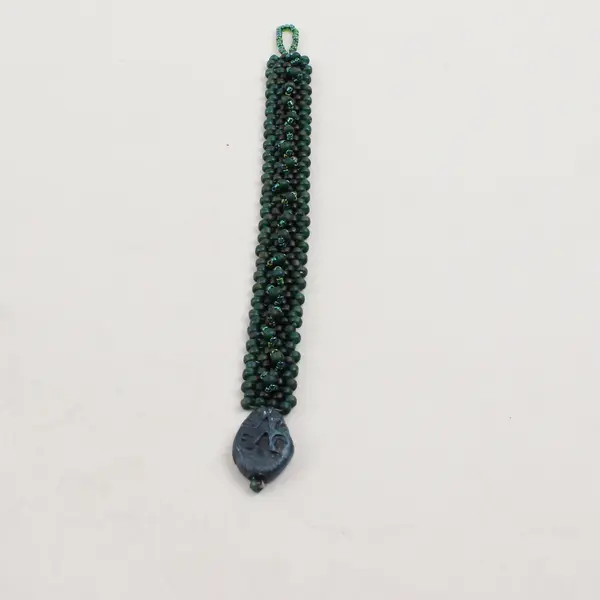 Handmade Blue and Green Beaded Boho Button Clasp Bracelet