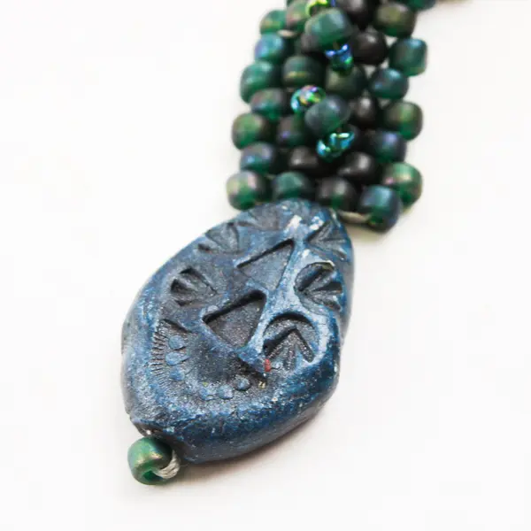 Handmade Blue and Green Beaded Boho Button Clasp Bracelet