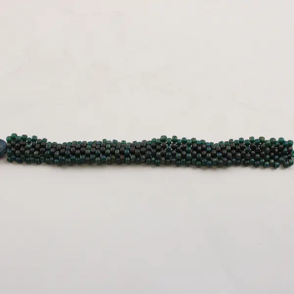 Handmade Blue and Green Beaded Boho Button Clasp Bracelet