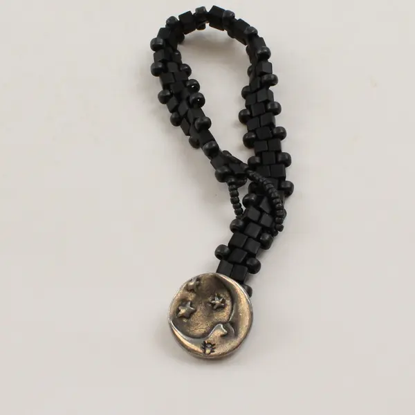 Black Beaded Boho Celestial Moon Button Clasp Bracelet