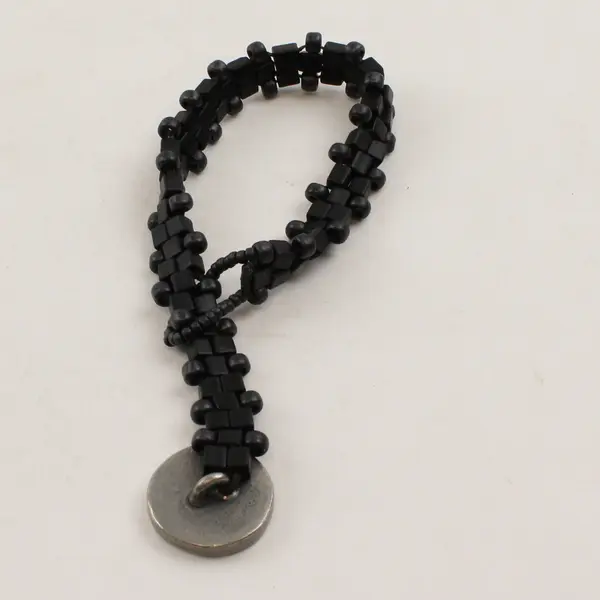 Black Beaded Boho Celestial Moon Button Clasp Bracelet