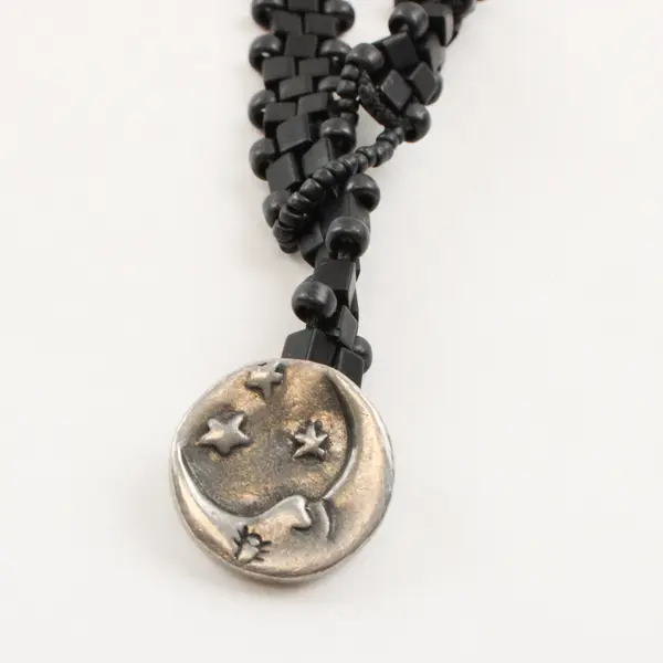 Black Beaded Boho Celestial Moon Button Clasp Bracelet