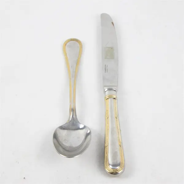 Set of 2 Yamazaki Allegra Dining Knife and Spoon Stainless Steel Gold Accent