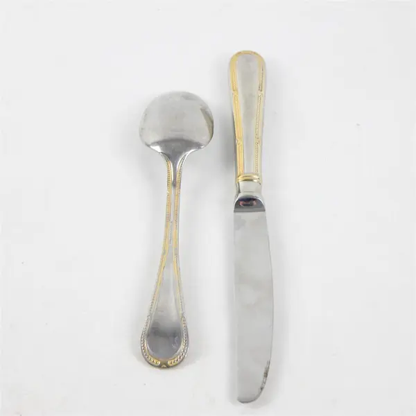 Set of 2 Yamazaki Allegra Dining Knife and Spoon Stainless Steel Gold Accent