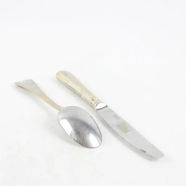 Set of 2 Yamazaki Allegra Dining Knife and Spoon Stainless Steel Gold Accent