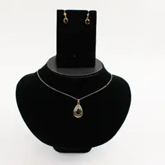 Gold-Tone Black Cabochon Demi-Parure Post Dangle Earrings and Necklace Set