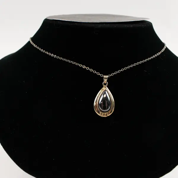 Gold-Tone Black Cabochon Demi-Parure Post Dangle Earrings and Necklace Set