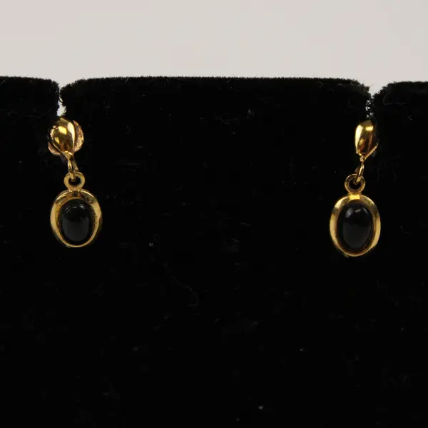 Gold-Tone Black Cabochon Demi-Parure Post Dangle Earrings and Necklace Set