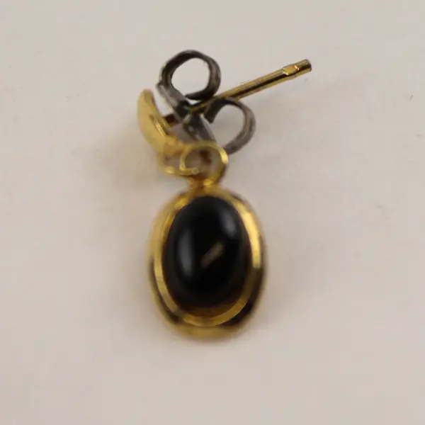 Gold-Tone Black Cabochon Demi-Parure Post Dangle Earrings and Necklace Set