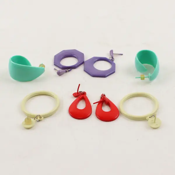 Lot of 4 Pairs Vintage Retro Plastic Hoop and Dangle Earrings FLAWED