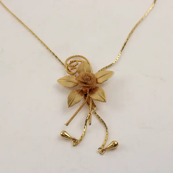 Vintage Gold-Tone Rose Lariat Slide Bolo Necklace 15"