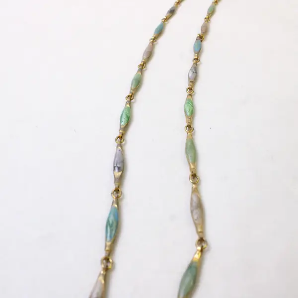 Vintage Pastel Pink & Green Swirled Enamel Necklace & Earrings Demi-Parure Set