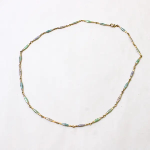 Vintage Pastel Pink & Green Swirled Enamel Necklace & Earrings Demi-Parure Set