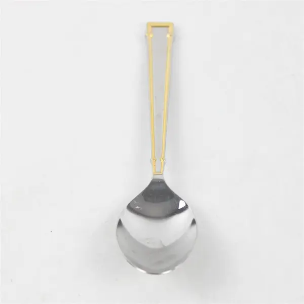 Yamazaki Cartouche Gold Accent Stainless Steel Silverware Vintage Soup Spoon