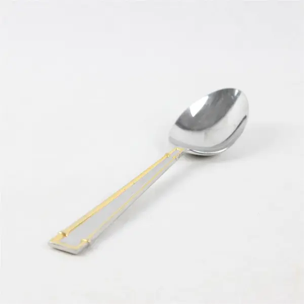 Yamazaki Cartouche Gold Accent Stainless Steel Silverware Vintage Soup Spoon