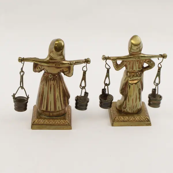 Set of 2 Vintage Brass Dutch Boy and Girl Carrying Water Pails Figures 4"