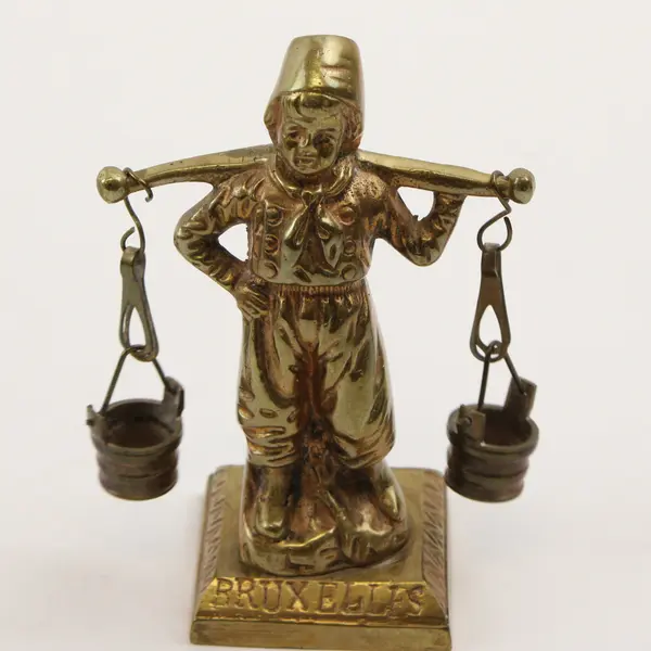 Set of 2 Vintage Brass Dutch Boy and Girl Carrying Water Pails Figures 4"