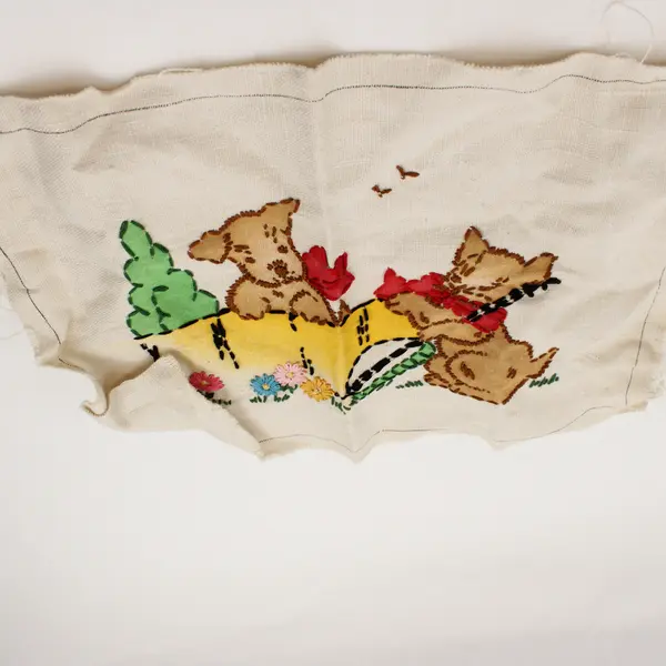Vintage Handmade Puppy and Kitten Finished Embroidery Piece 9" x 12"