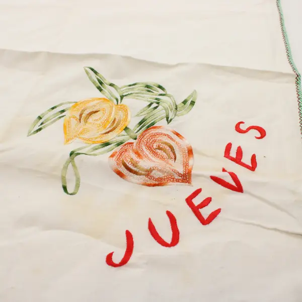 Vintage Jueves Fruit Embroidered Tea Towel FLAWED