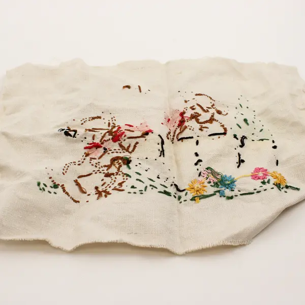 Vintage Sabado Fruit Embroidered Tea Towel FLAWED