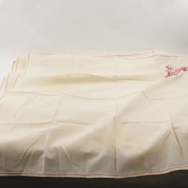 Set of 3 Vintage Red Embroidered Girl in Gown Off-White Tea Towels FLAWED