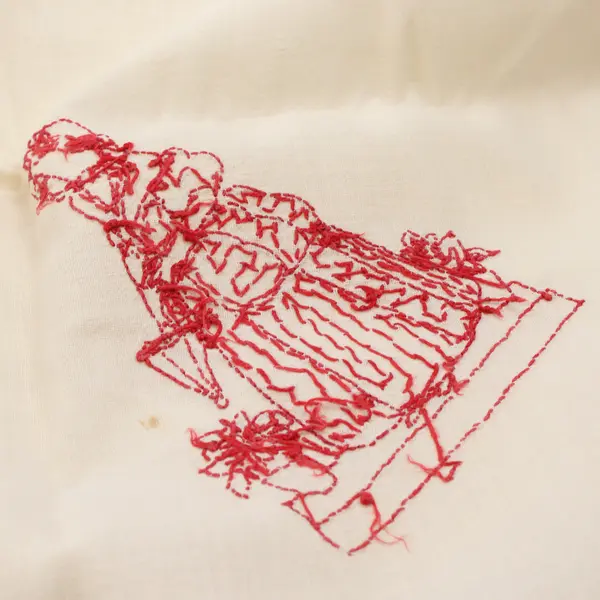 Set of 3 Vintage Red Embroidered Girl in Gown Off-White Tea Towels FLAWED