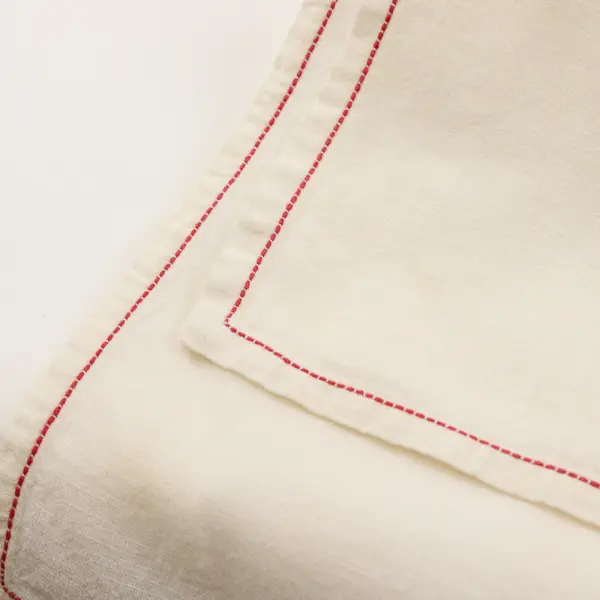 Set of 3 Vintage Red Embroidered Girl in Gown Off-White Tea Towels FLAWED