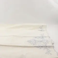 Set of 2 Vintage Blue Floral Embroidered Cutwork Off-White Tea Towels FLAWED