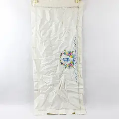 Vintage Pastel Floral Embroidered B Monogram Off-White Dresser Scarf 14" x 33"